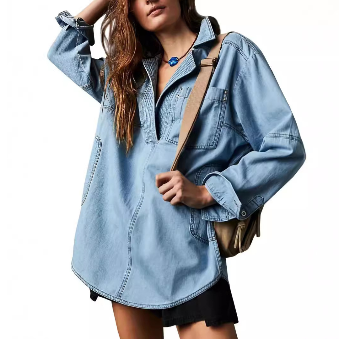 NALINAE™ – Chic V-Neck  Denim Tunic Top