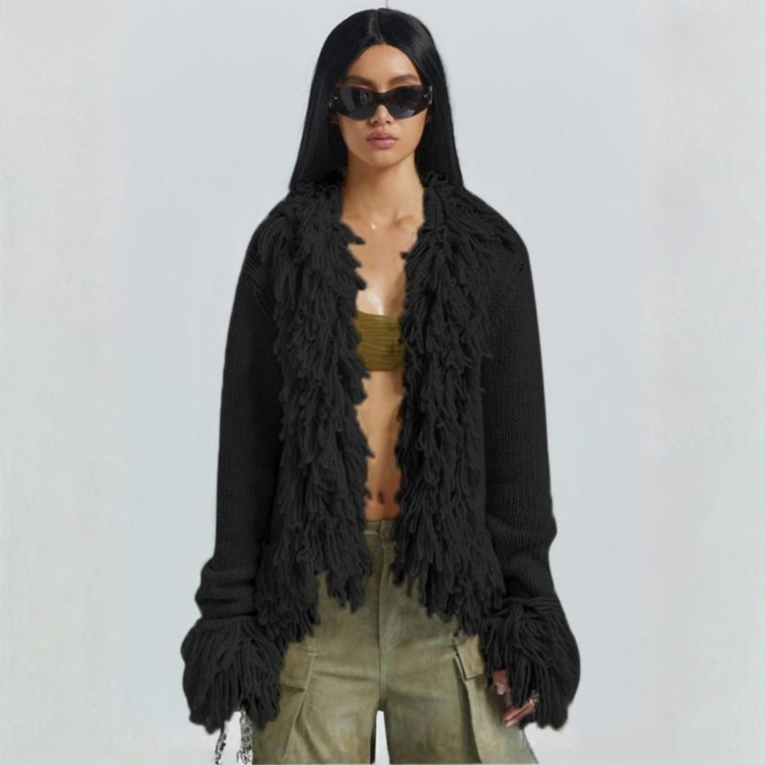 TALAYAH™ - Chic Fringe Long Sleeve Open Front Cardigan