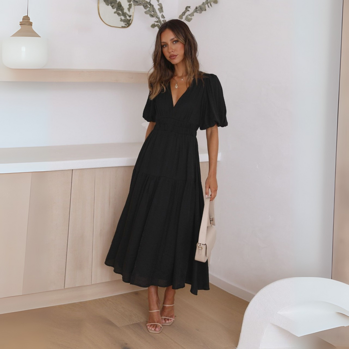 NAMU™ - Classy V-Neck Long Sleeve A-Line Maxi Dress