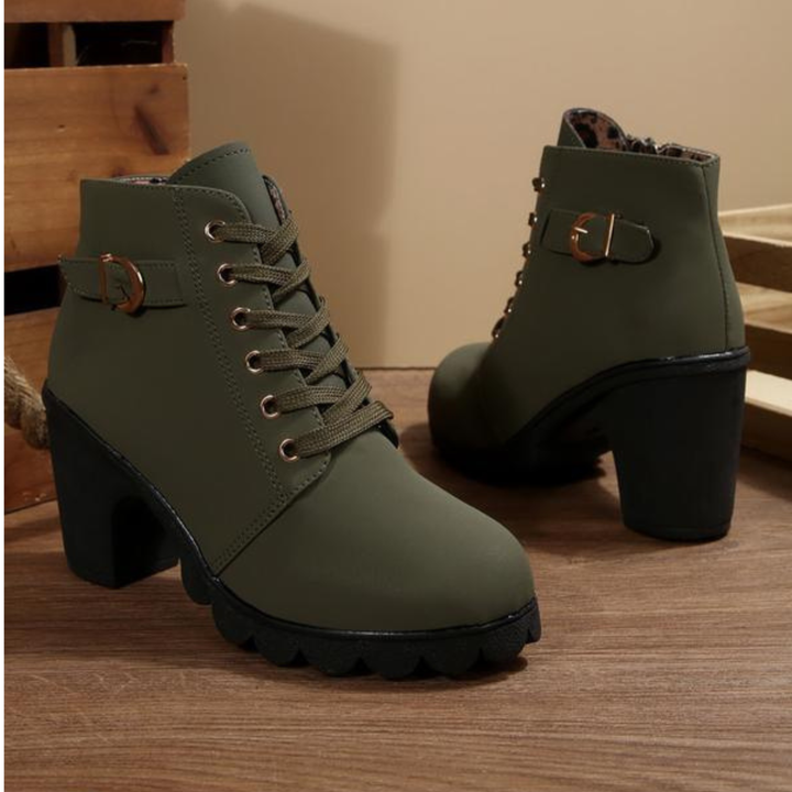 Kyra™ - Chic Lace-Up Metal Buckle Chunky Ankle Boots