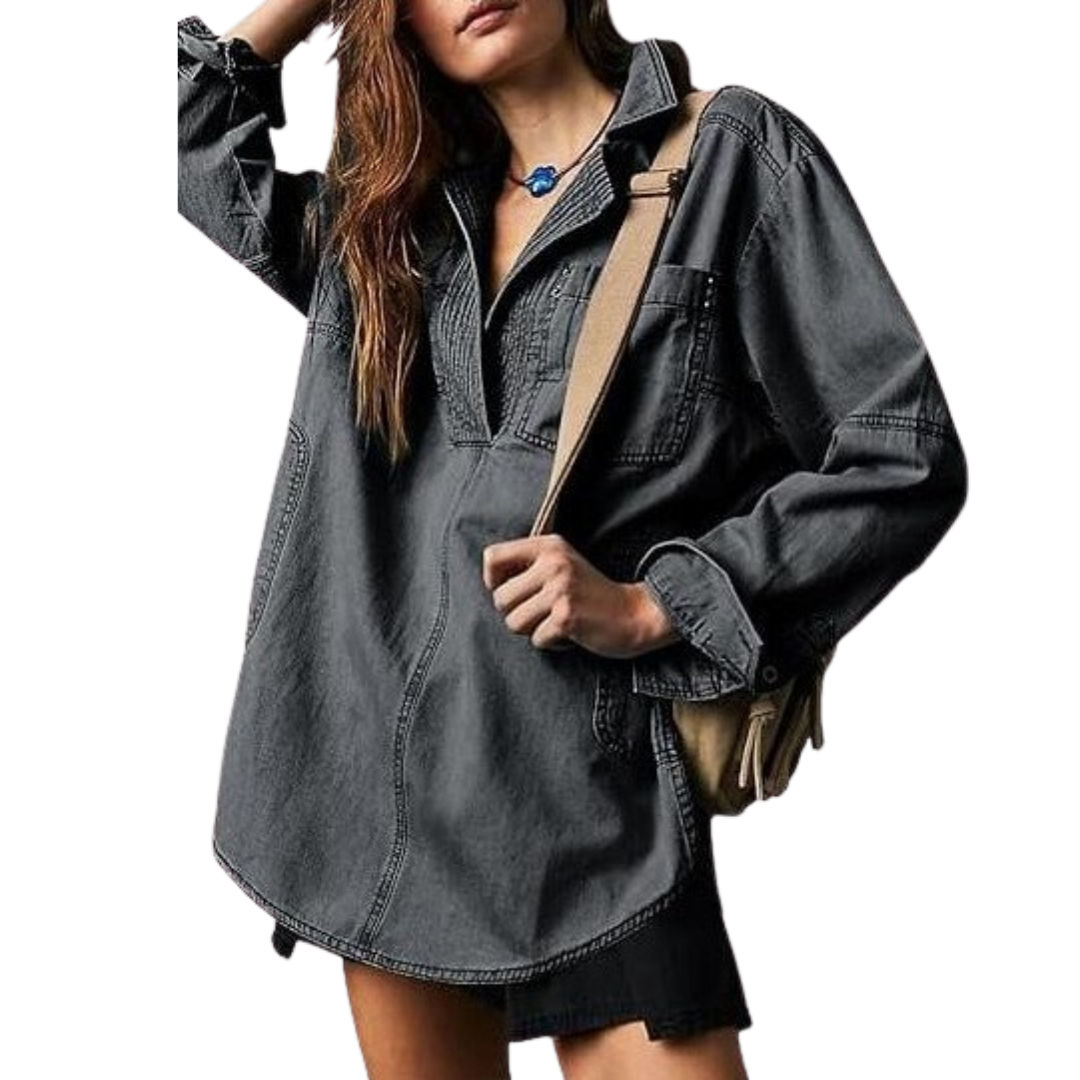 NISHA™ - Chic V-Neck Loose Fit Long-sleeve Top