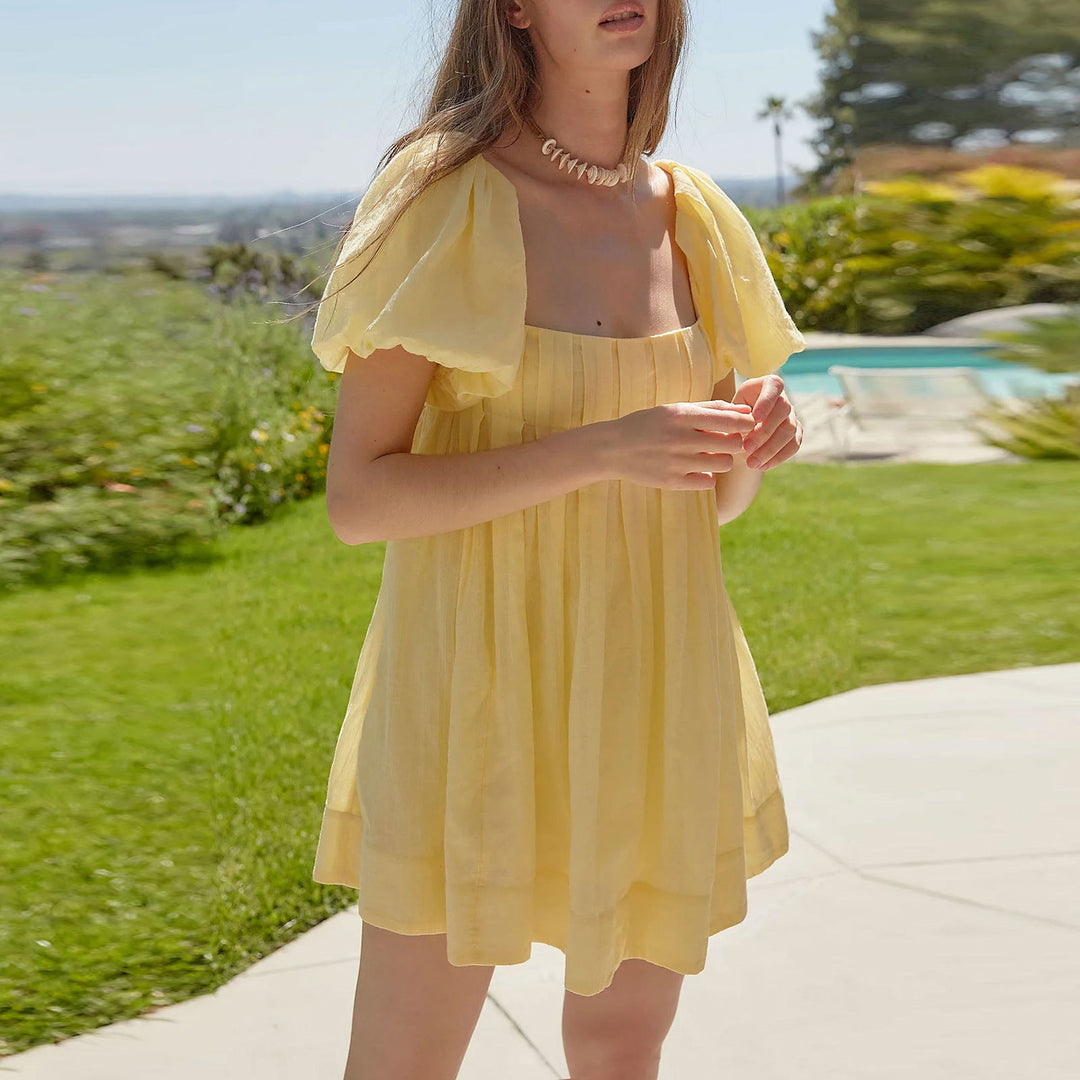 DALAWA™ - Chic Summer Puff Sleeve Square Neck Mini Dress