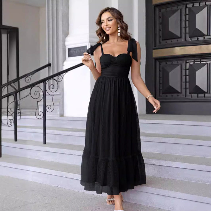 HALI™ - Vintage Ruffle Hem Tie Shoulder Formal Dress