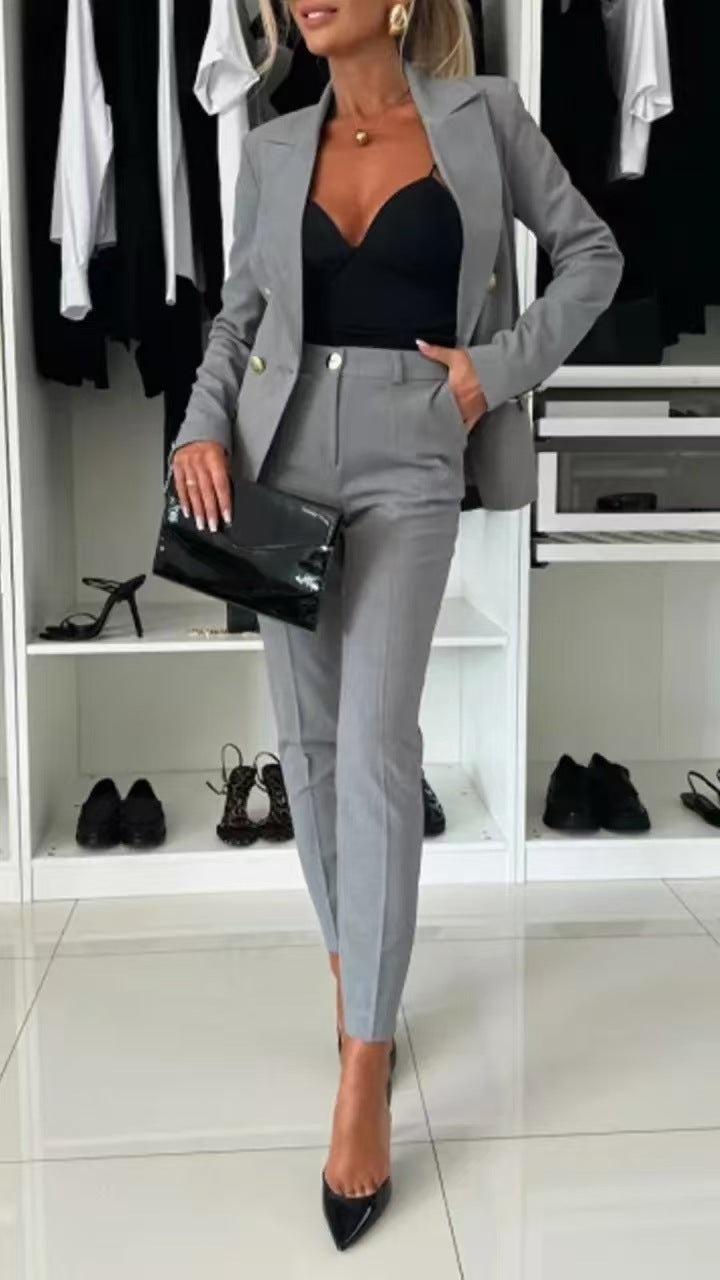 PENNIE™ - Classy Collar Blazer and Flared Pants Set