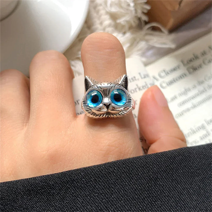 Whimsical Cat Ring with Blue Touches