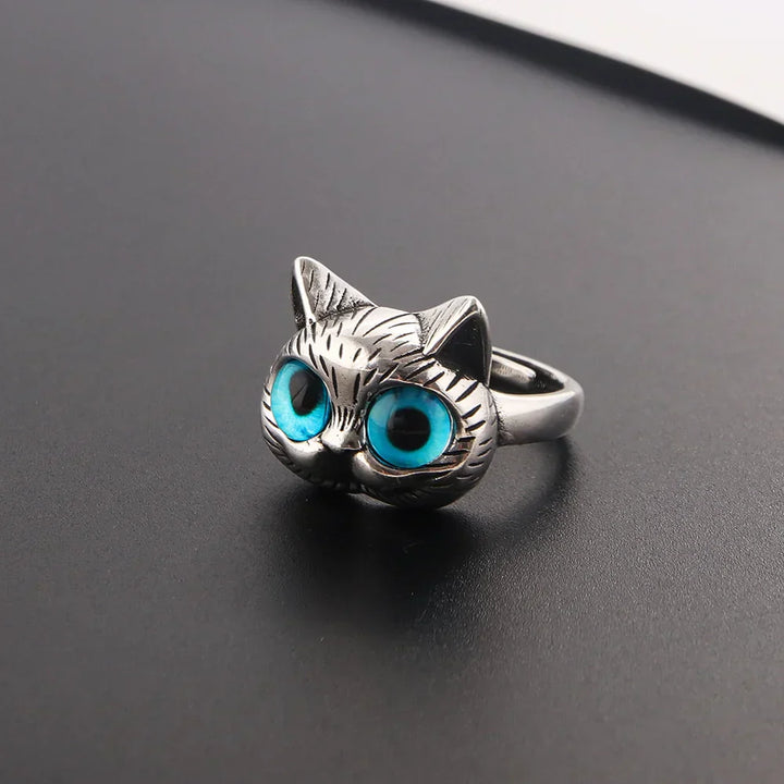 Whimsical Cat Ring with Blue Touches