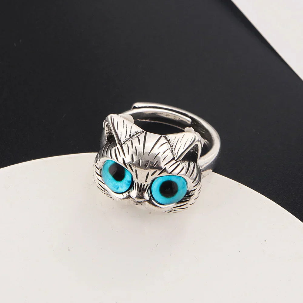 Whimsical Cat Ring with Blue Touches