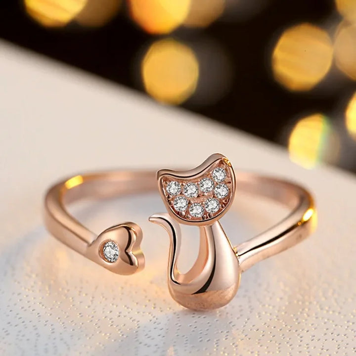 Dainty Open Cat Ring with Zircon Stones