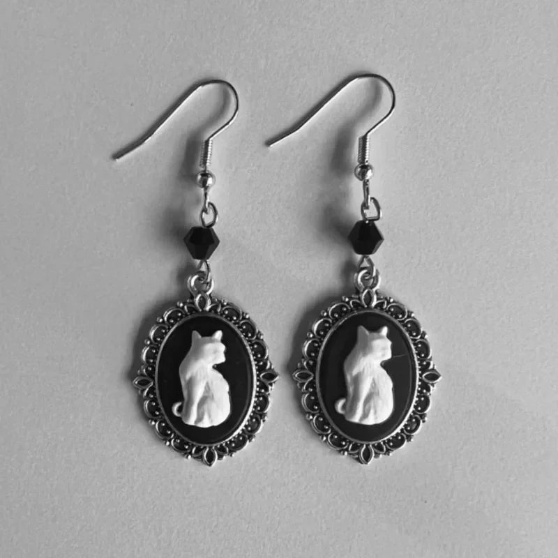 Whimsical Vintage Silver Cat Earrings