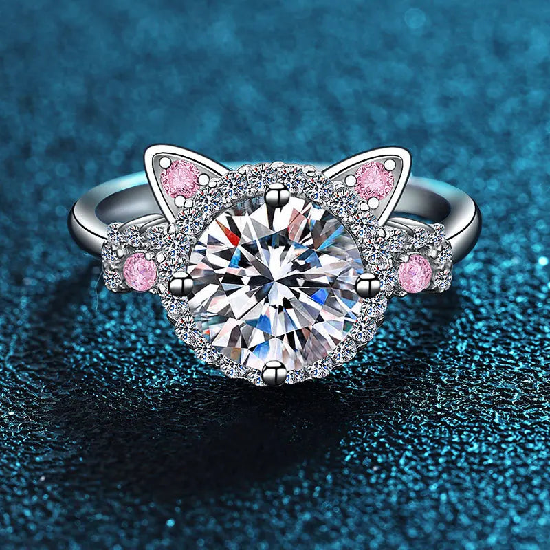 Dazzling Cat Ear Ring with Sparkling Stones
