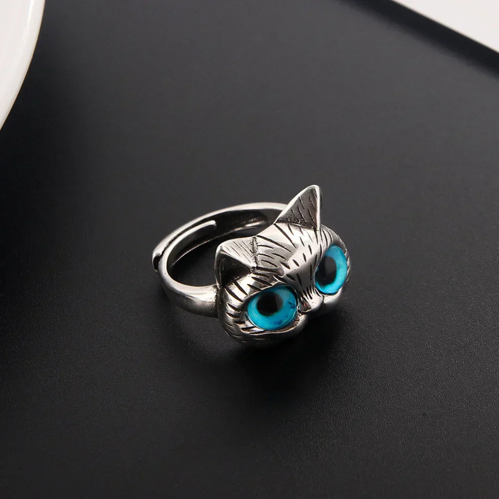 Whimsical Cat Ring with Blue Touches