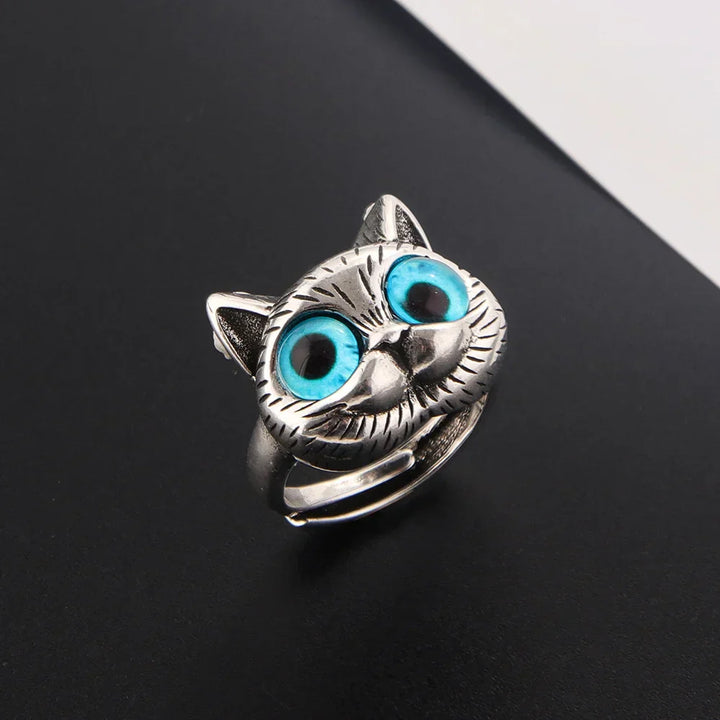 Whimsical Cat Ring with Blue Touches