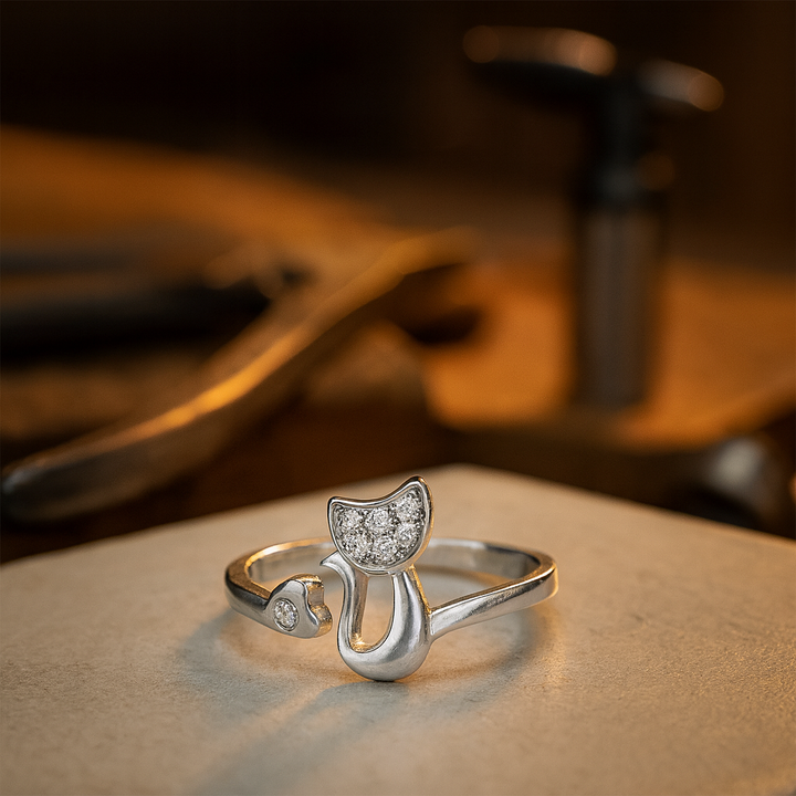 Dainty Open Cat Ring with Zircon Stones