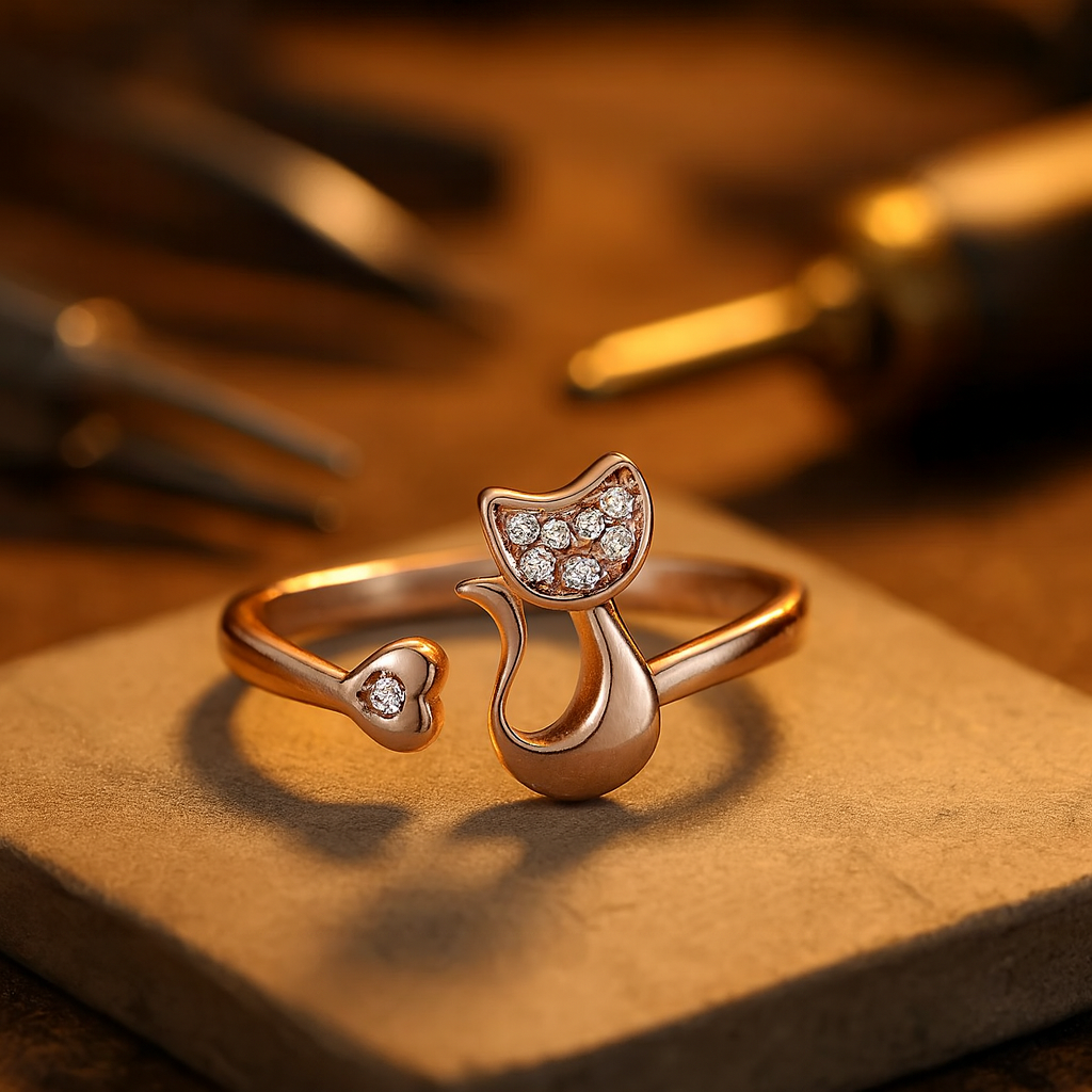 Dainty Open Cat Ring with Zircon Stones