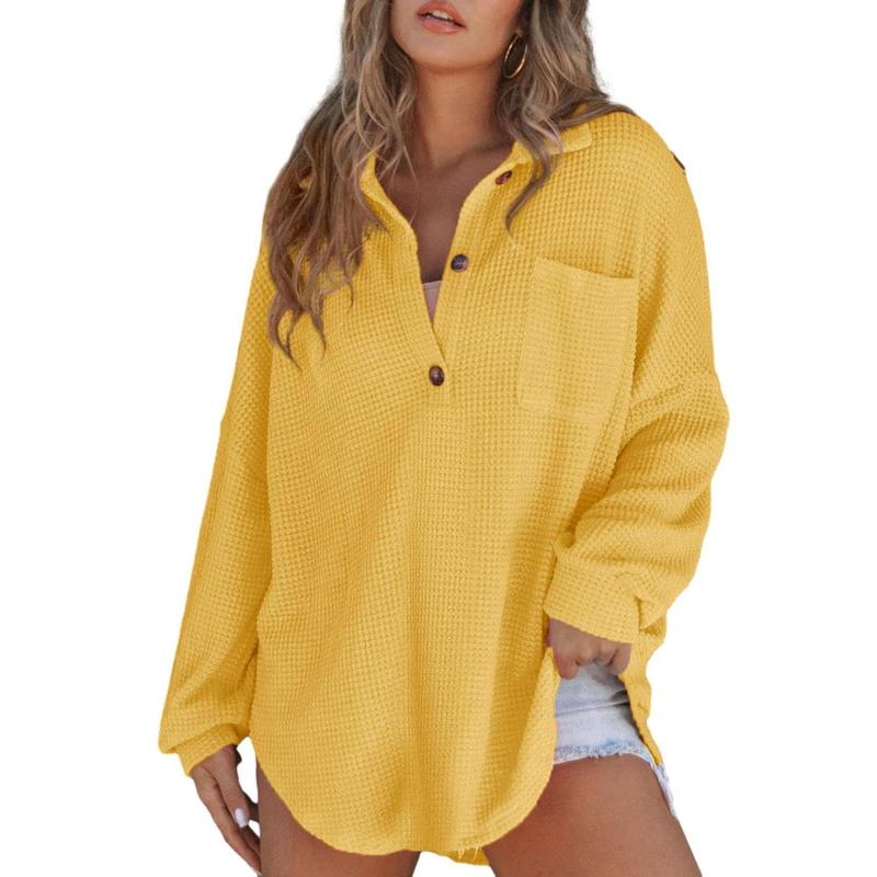RHANNON™ - Casual Oversized Waffle V-Neck Long Sleeve Sweater