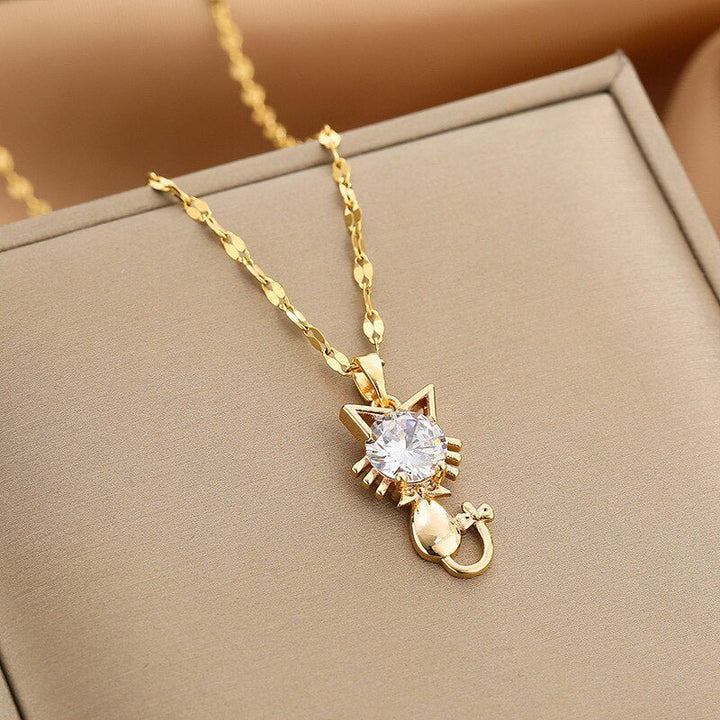 Elegant Gold Cat Necklace with Zircon Accents