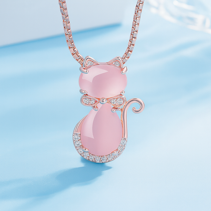 Dainty Necklace with Rose Cat Stone