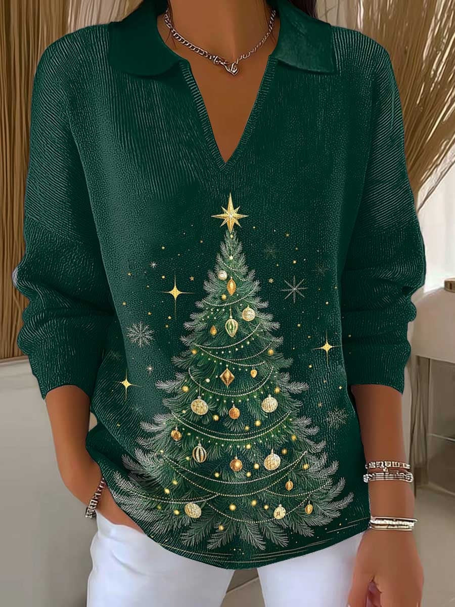 Peyton™ - Christmas Print Lapel Knit Pullover