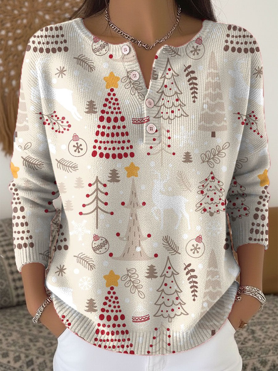 Phoebe™ - Vintage Christmas Print Buttoned Cardigan