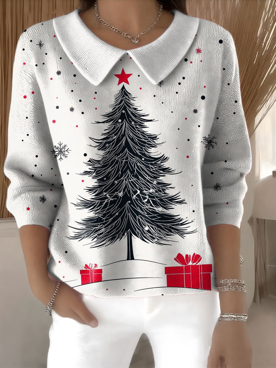 Cora™ -  Christmas Tree Gift Print Peter Pan Collar Sweater