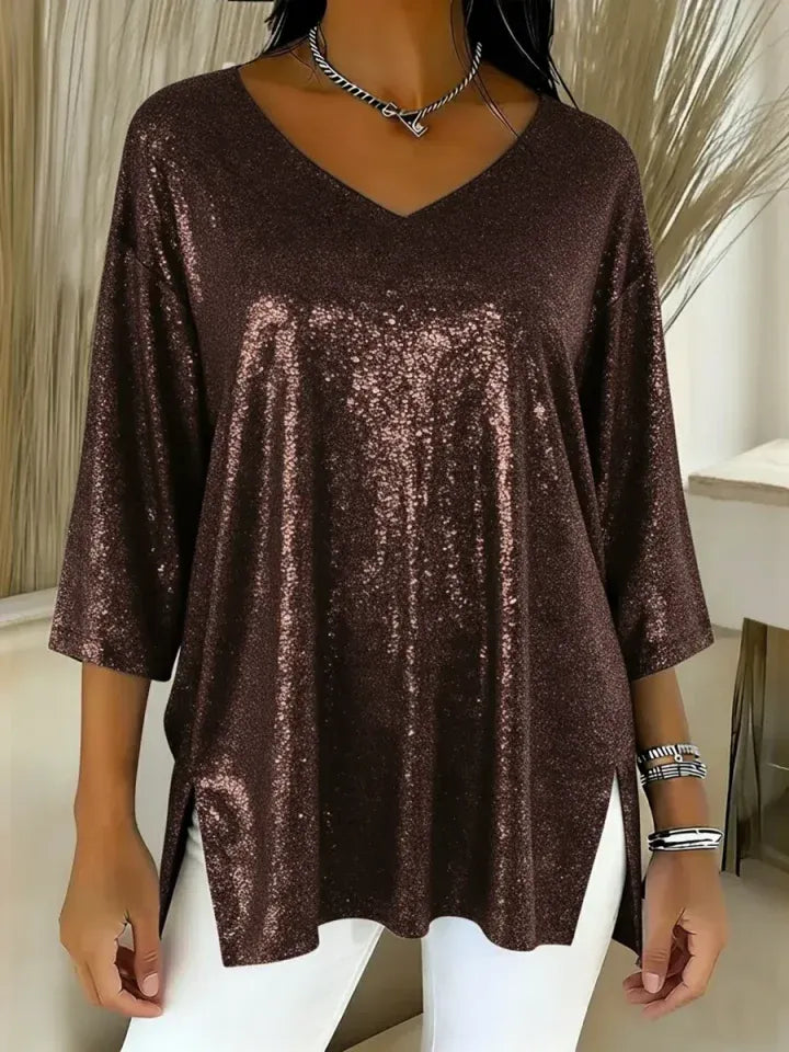 Autumn™ - Sparkly Christmas V-Neck Top