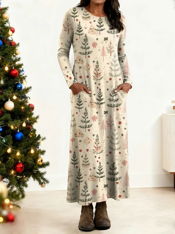 Chloe™ - Women's Christmas Tree Art Print Buttoned Cardigan Sweater