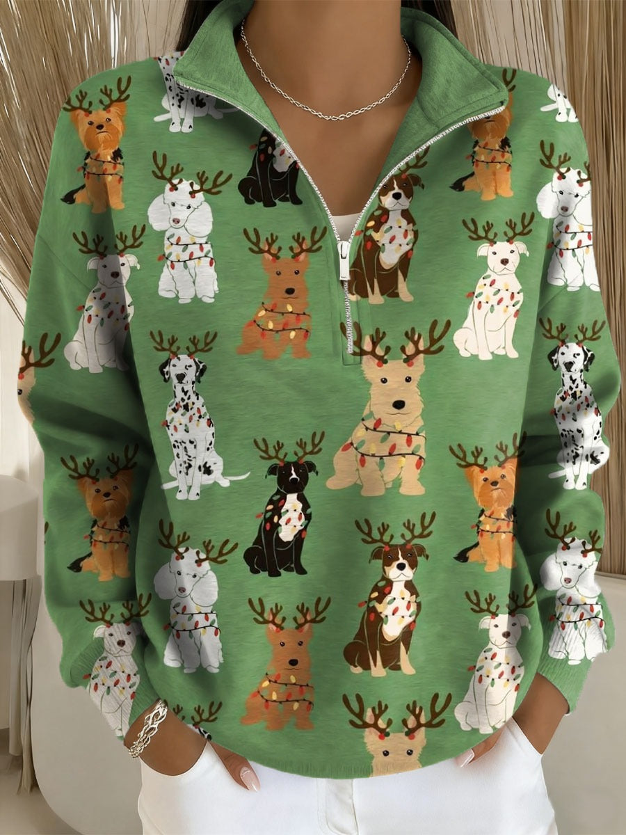 Madison™ - Christmas Dogs Print Zip Sweatshirt
