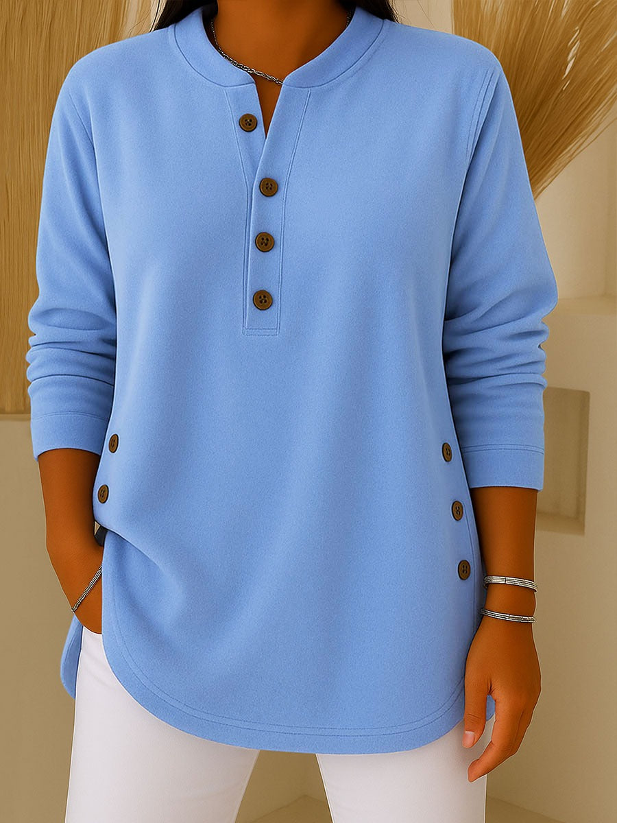 Hope™ - Solid Color V-Neck Loose Long Sleeve Top