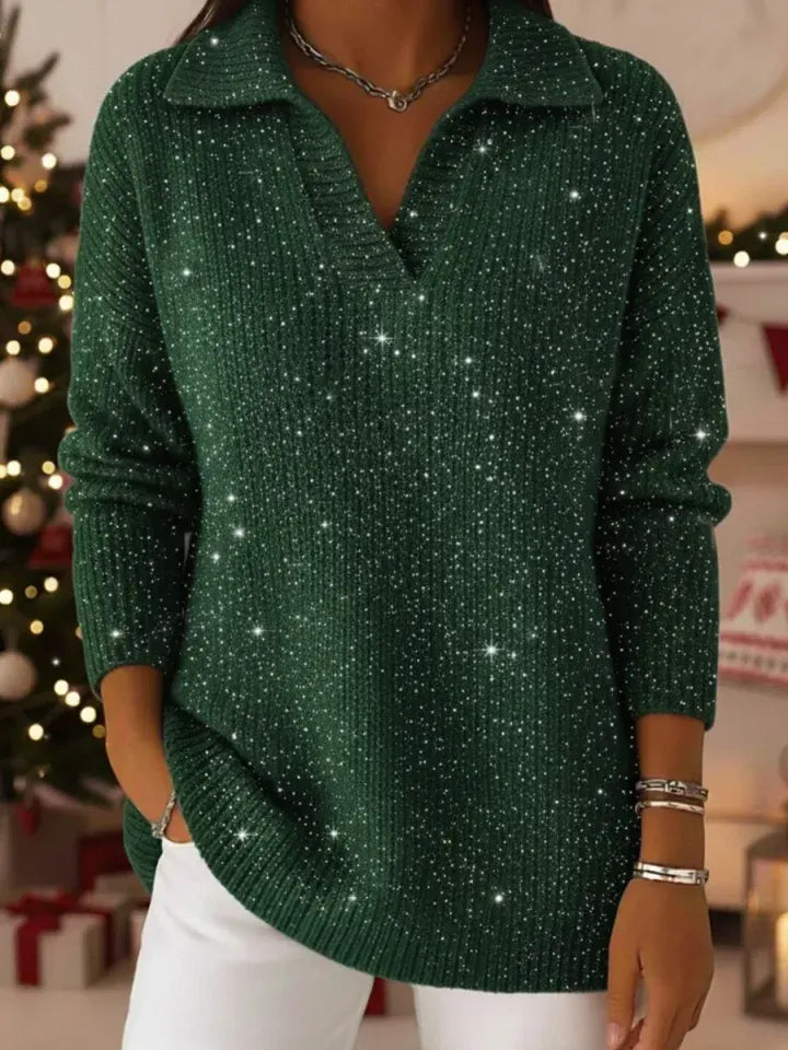 Scarlett™ - Loose Fit Holiday Polo Collar Sweater