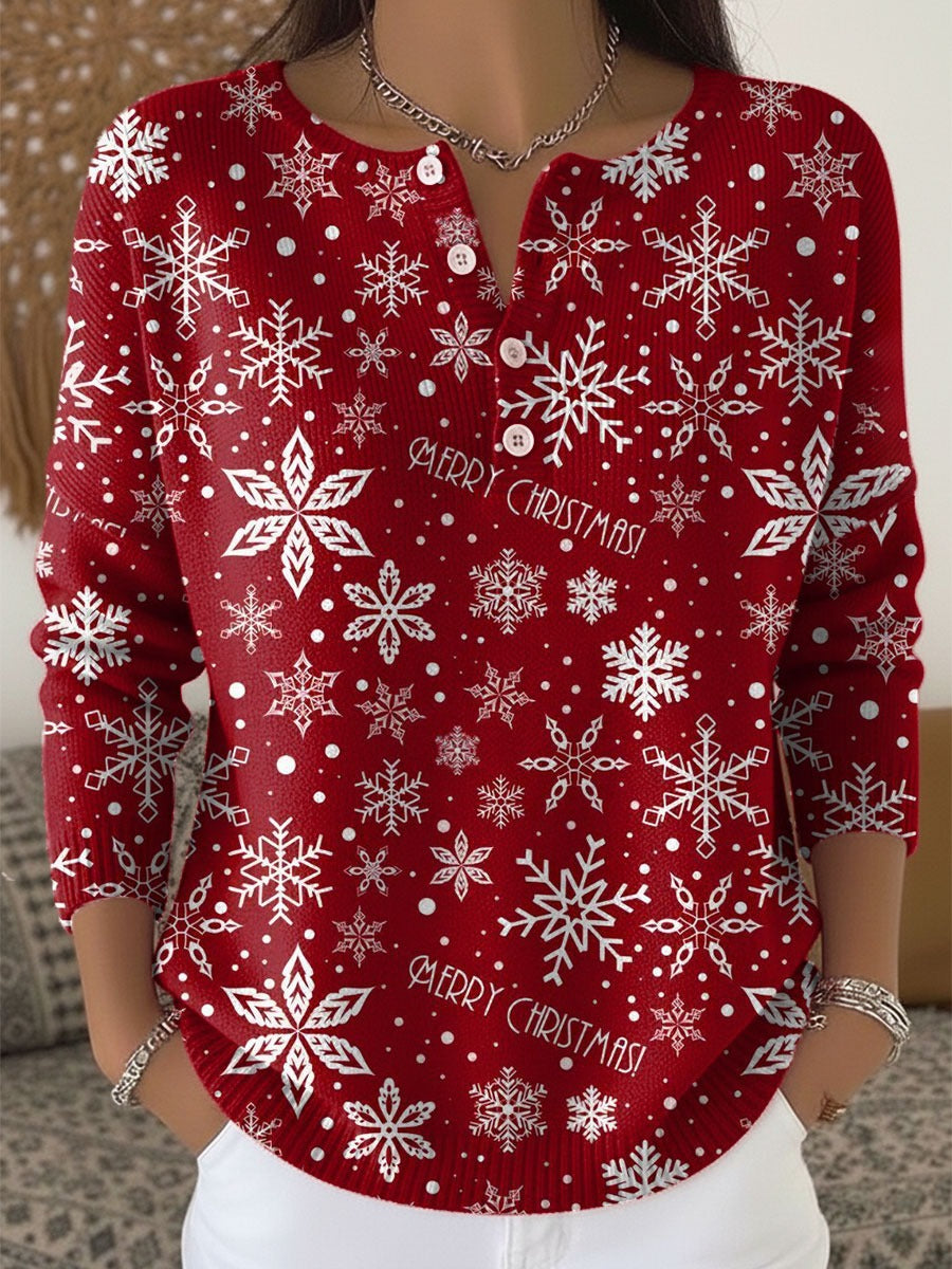 Reagan™ - Vintage Christmas Snowflake Buttoned Cardigan