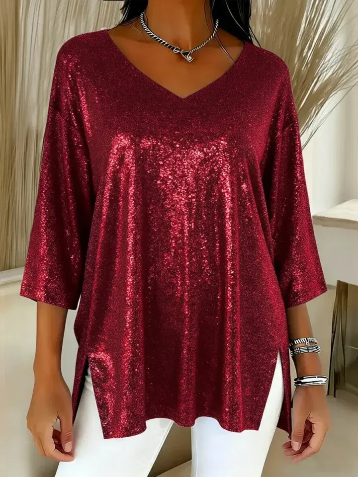 Autumn™ - Sparkly Christmas V-Neck Top