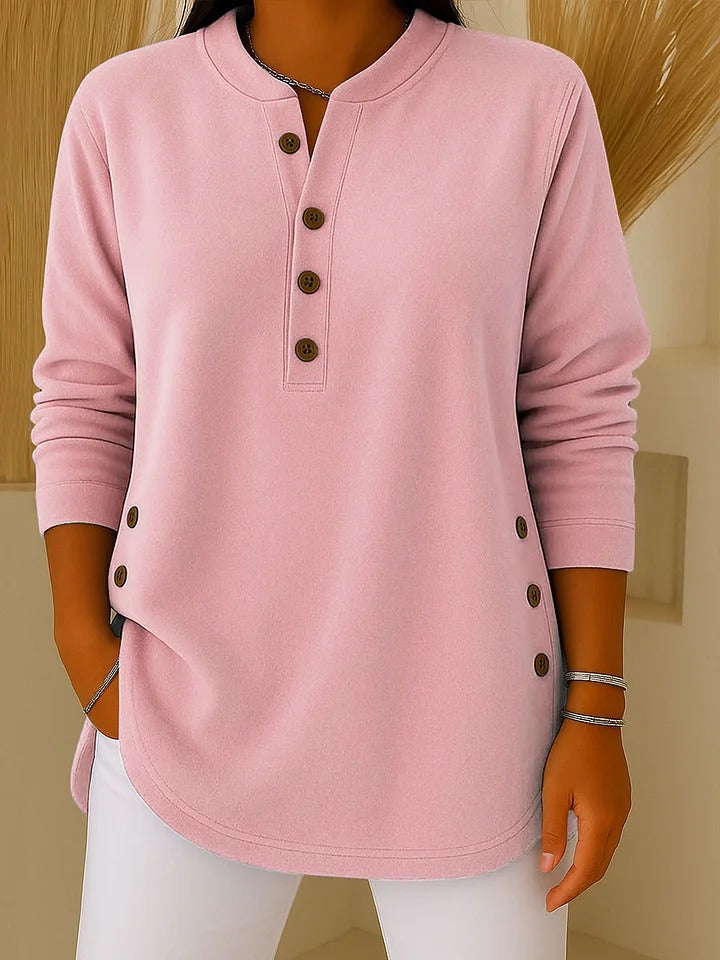 Hope™ - Solid Color V-Neck Loose Long Sleeve Top