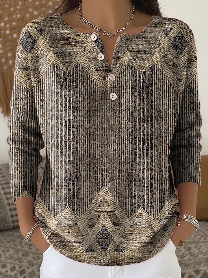 Sophie™ - Vintage Abstract Geometry Art Print Buttoned V-neck Cardigan Sweater