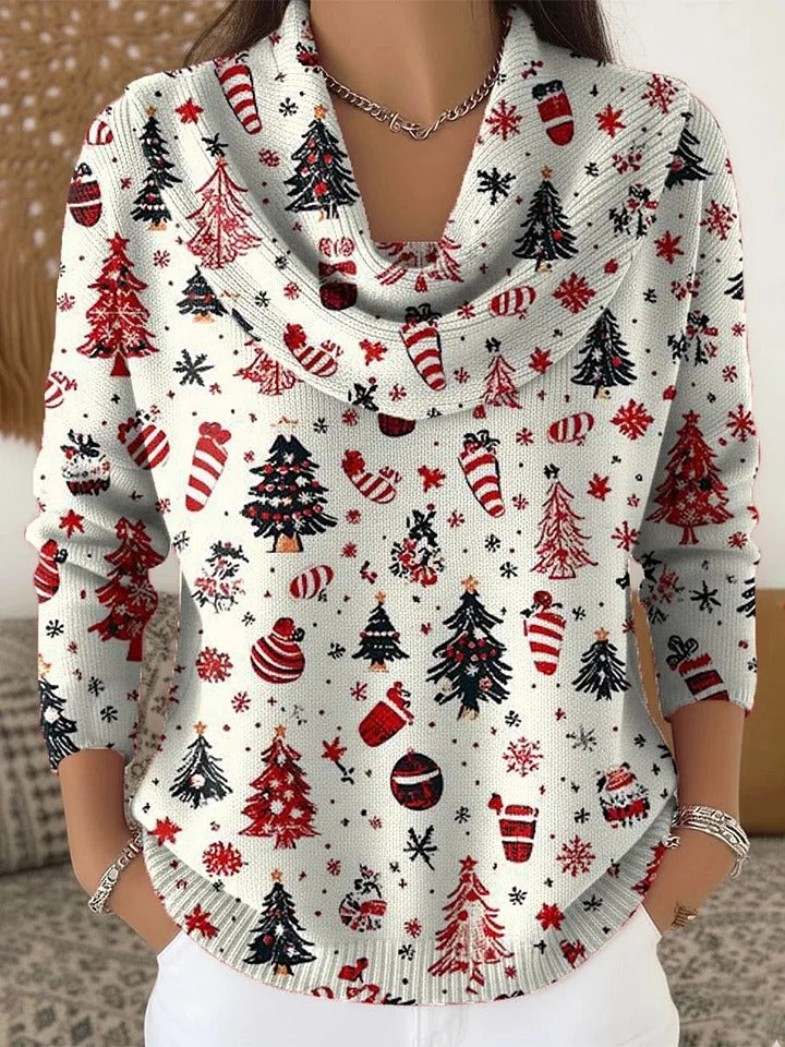 Aurora™ - Christmas Tree Print Buttoned Cardigan