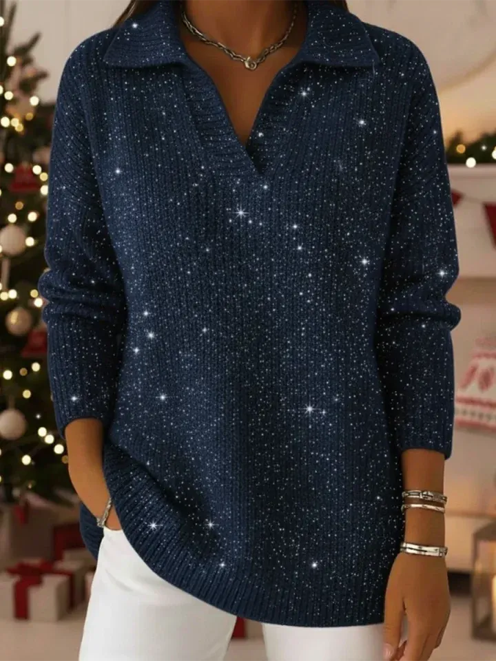 Scarlett™ - Loose Fit Holiday Polo Collar Sweater