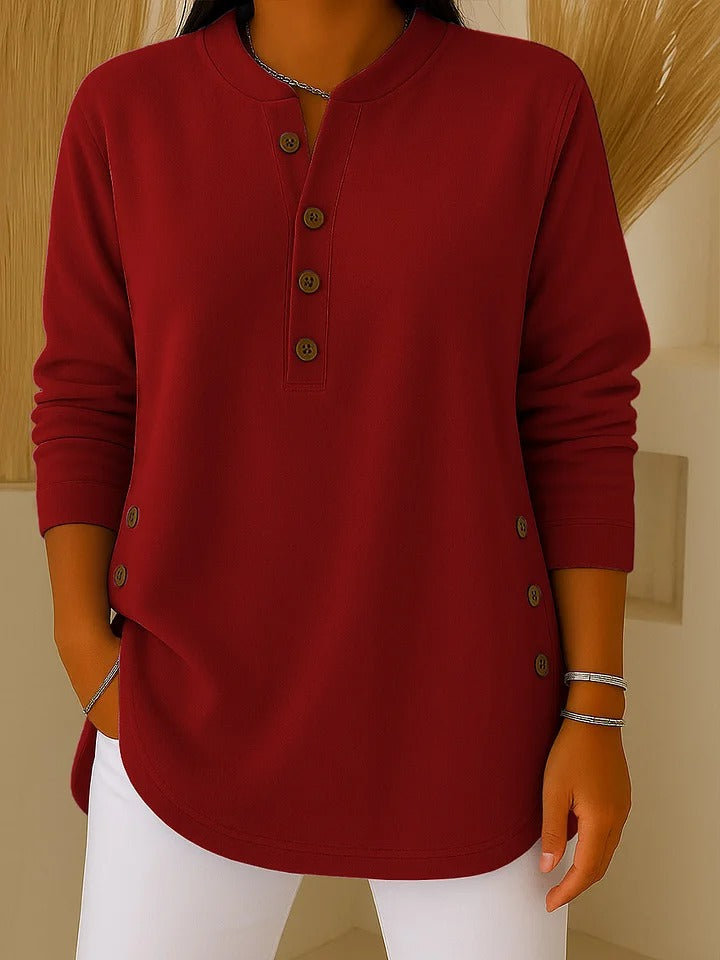 Hope™ - Solid Color V-Neck Loose Long Sleeve Top