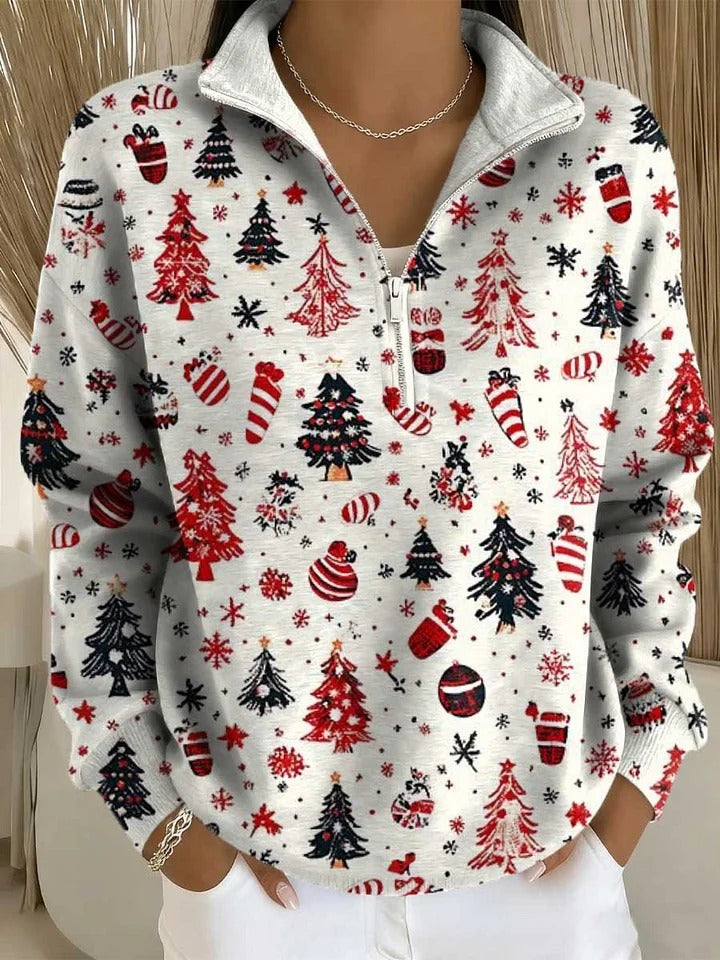 Aurora™ - Christmas Tree Print Buttoned Cardigan