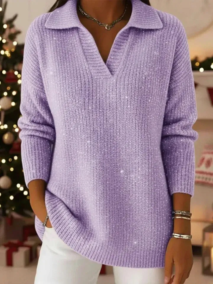 Scarlett™ - Loose Fit Holiday Polo Collar Sweater