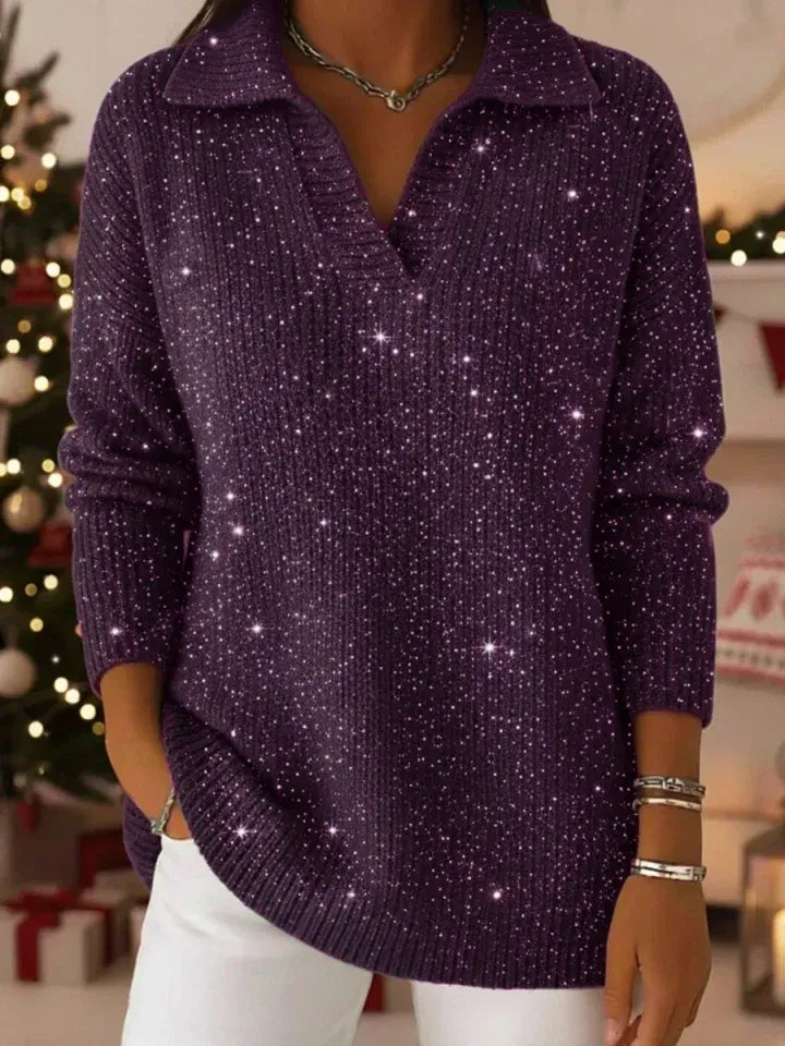 Scarlett™ - Loose Fit Holiday Polo Collar Sweater