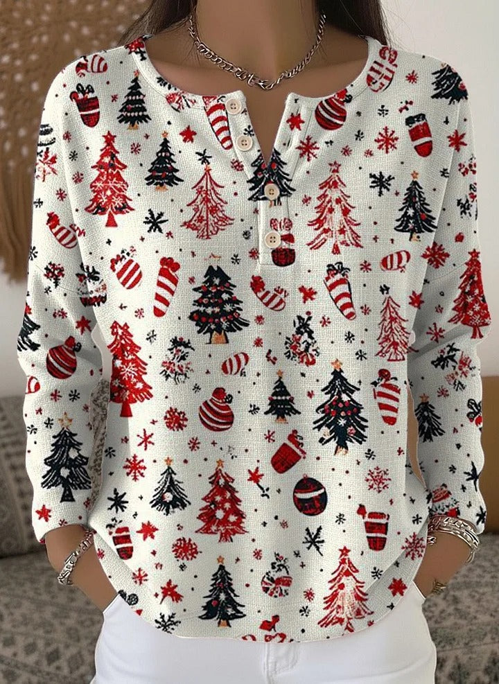 Aurora™ - Christmas Tree Print Buttoned Cardigan