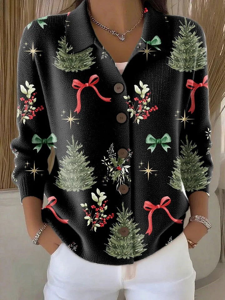 Alice™ - Vintage Christmas Print Buttoned Cardigan