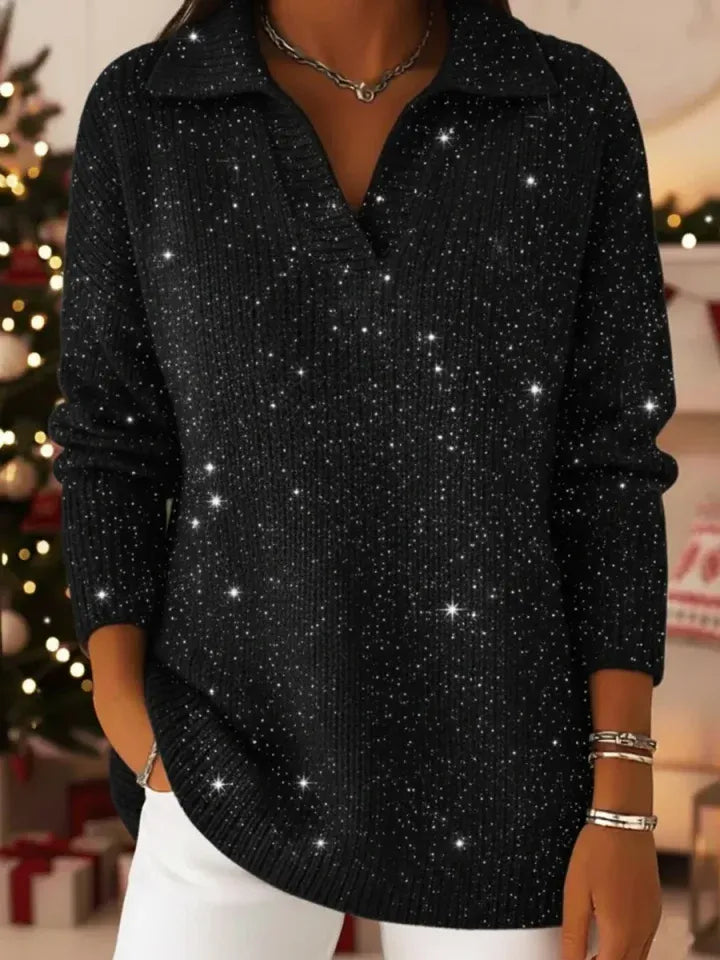 Scarlett™ - Loose Fit Holiday Polo Collar Sweater