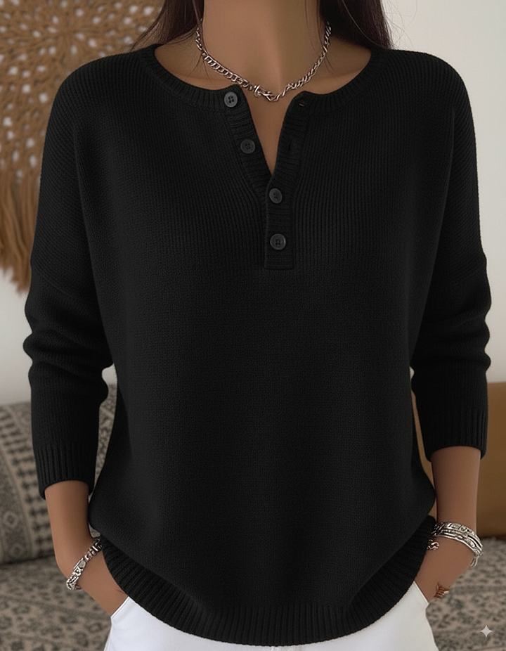 Zoe™ - Soft Solid Henley Collar Sweater