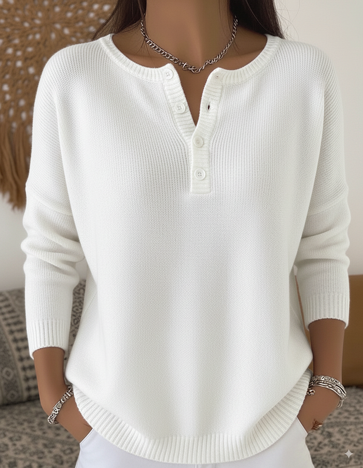 Zoe™ - Soft Solid Henley Collar Sweater