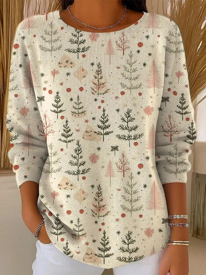 Chloe™ - Women's Christmas Tree Art Print Buttoned Cardigan Sweater