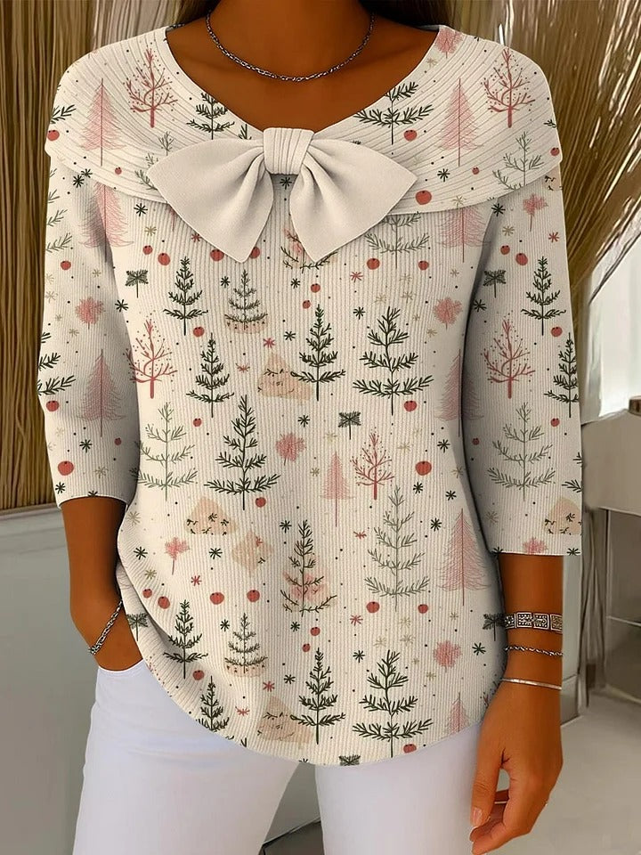 Chloe™ - Women's Christmas Tree Art Print Buttoned Cardigan Sweater