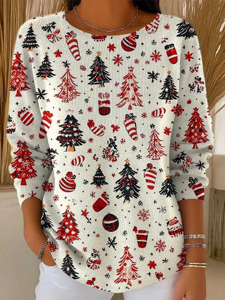Aurora™ - Christmas Tree Print Buttoned Cardigan
