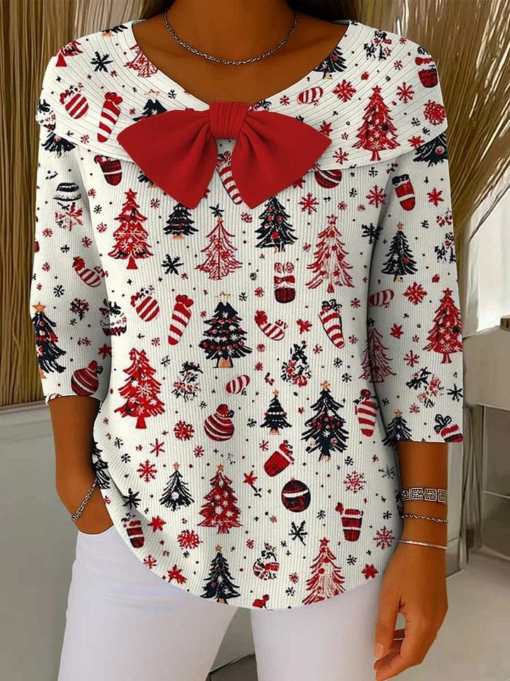 Aurora™ - Christmas Tree Print Buttoned Cardigan