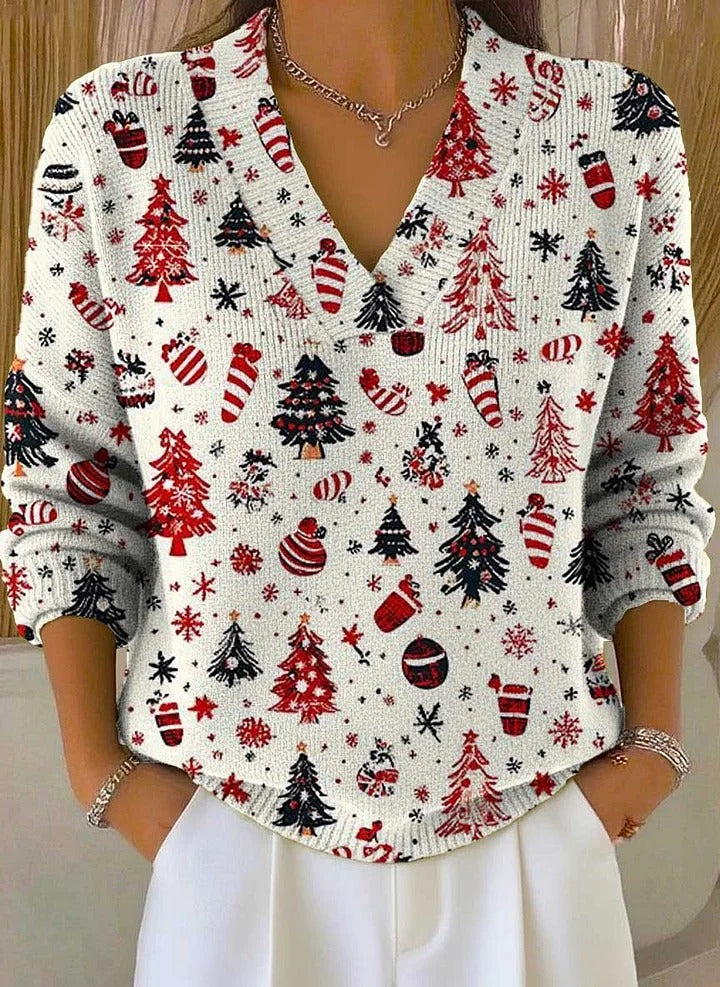 Aurora™ - Christmas Tree Print Buttoned Cardigan