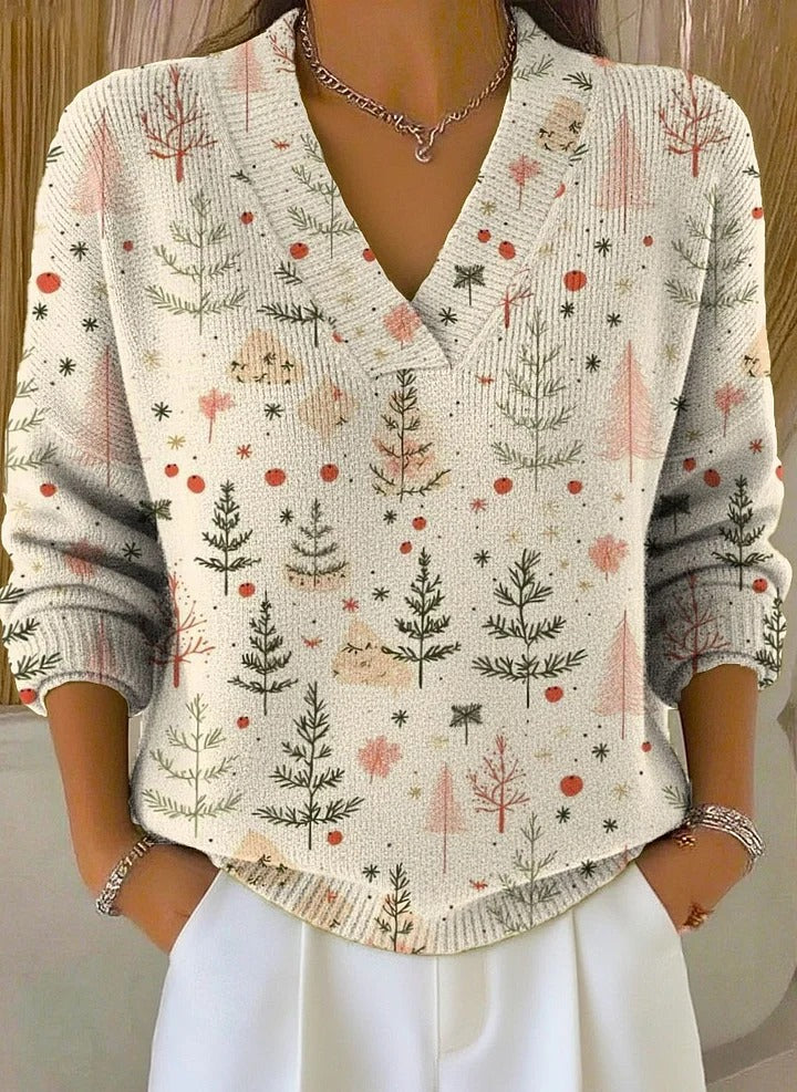 Chloe™ - Women's Christmas Tree Art Print Buttoned Cardigan Sweater